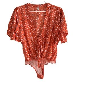 Intimately Free People Call Me Later Printed Bodysuit Top Size XS